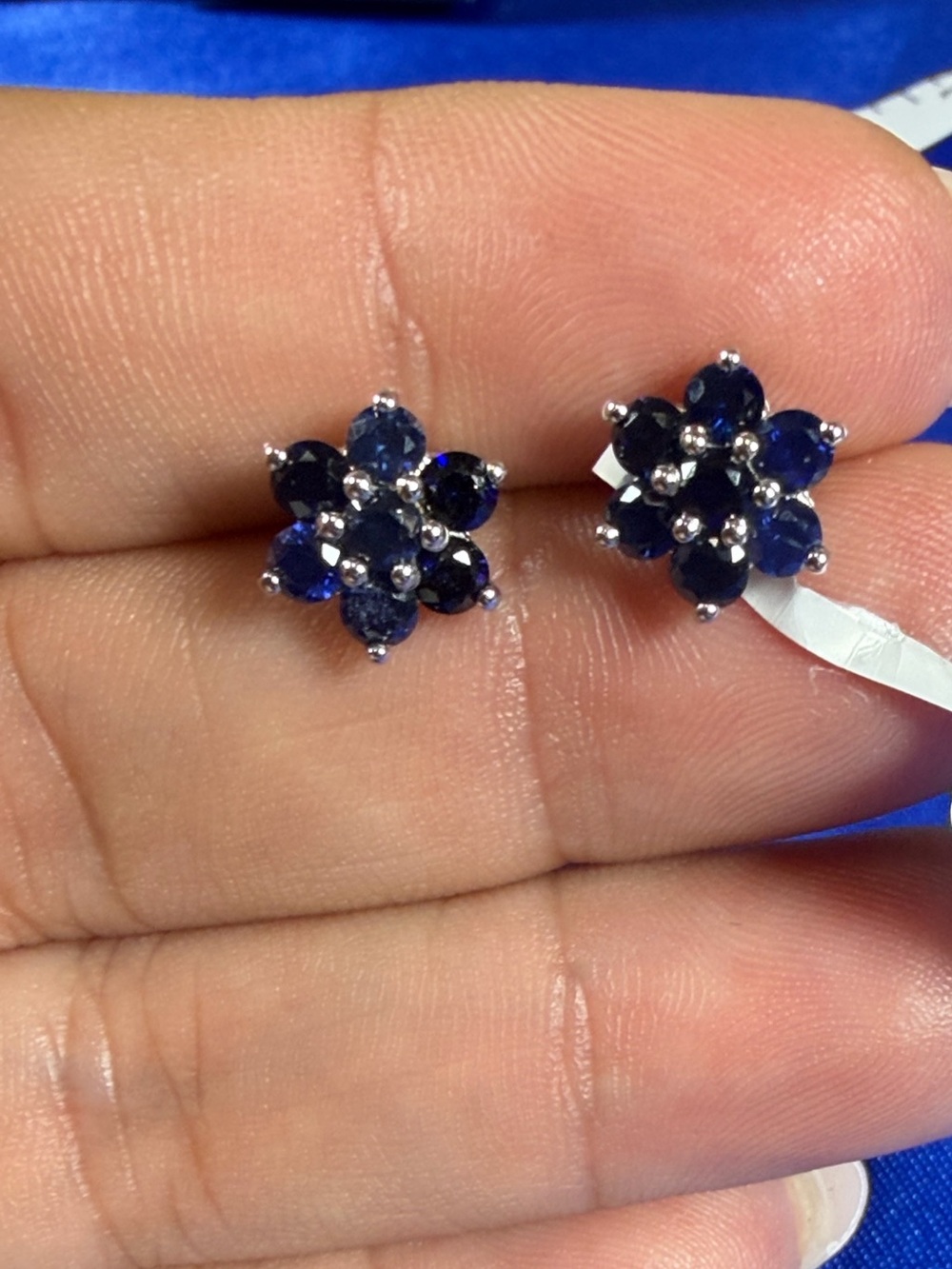 Sterling Silver 925 Lab Grown Sapphire Flower Stud Earrings
